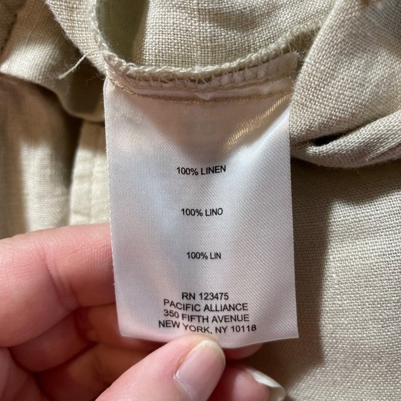 Ellen Tracy Tan Linen Cuffed Hem Belted Back‎ Elastic Waist Band Pants Trousers - Picture 5 of 6